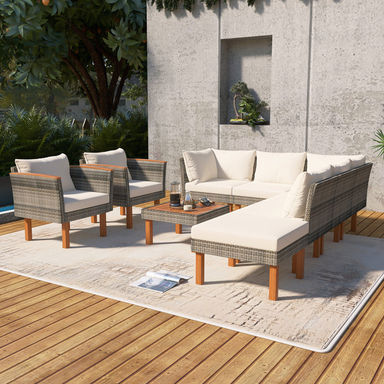 9-Piece Rattan Patio Conversation Set With Cushions