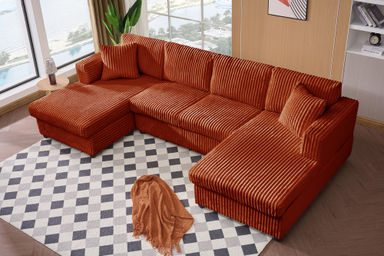 4 Seat U Sectional Couch, 110'' W Corduroy Sofa With Double Chaises