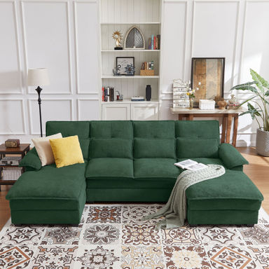 109.84" U Shaped Double Layer Soft Sofa with Toss Pillows