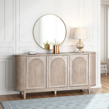 Zoko Sideboard Buffet Console, Arched Design Doors, 77 Inch Wood