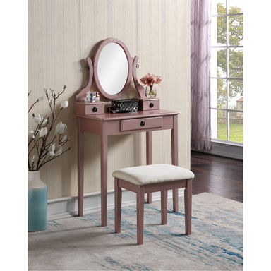 Landisburg Wood Moniya Makeup Vanity Table And Stool Set