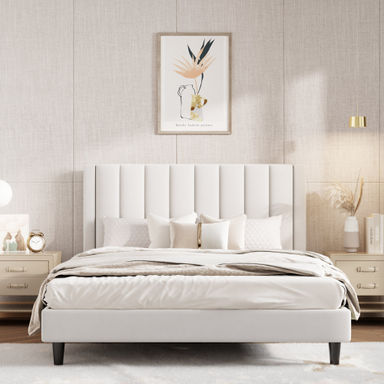 Mercer41 Stauton Upholstered Platform Bed with Velvet and Striped Headboard & Reviews | Wayfair