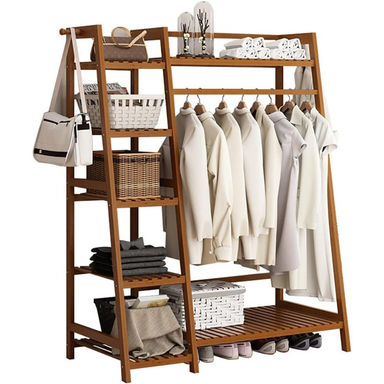 Bamboo Freestanding Garment Rack – Multifunctional Organizer with Shelves