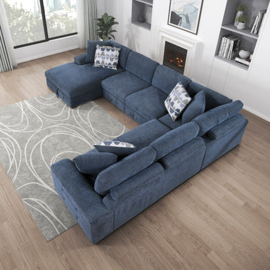 Odesser 4-Piece Chenille Sectional Sofa Sleeper with Chaise