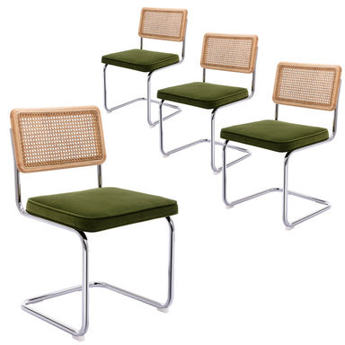 Crumley Fabric Upholstered Side Chair with Cane Rattan Back (Set of 4)