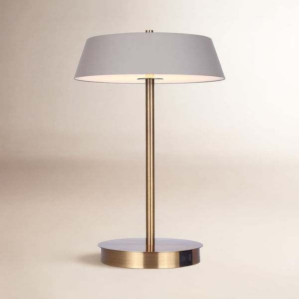 Pretoria 14 In. Integrated LED Brushed Nickel Table Lamp With Teal Metal Shade, On/Off Touch, And USB Chargeports