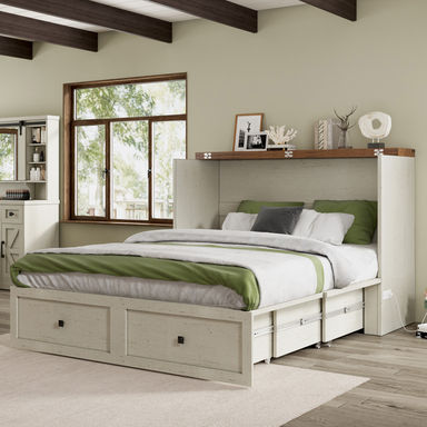 Wilkinson Farmhouse Murphy Bed, Large Storage Drawer & Charging Station