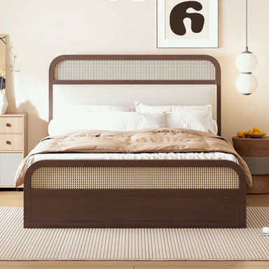 Athenia Queen size Wooden Platform Bed with Trundle and 2 Drawers
