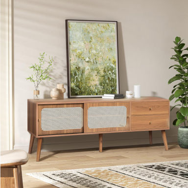 Bay Isle Home™ Farmhouse Rattan LED TV Stand for TVs up to 70", Media Entertainment Storage Cabinet, Console Table & Reviews | Wayfair