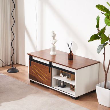 Tylik TV Stand, Modern Entertainment Center with Sliding Door and Adjustable Shelves