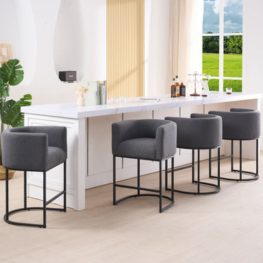 Latitude Run® 26" H Counter Height Bar Stools Set Of 3, Modern Barrel Counter Stools With Backrest And Arms, Legs | Wayfair