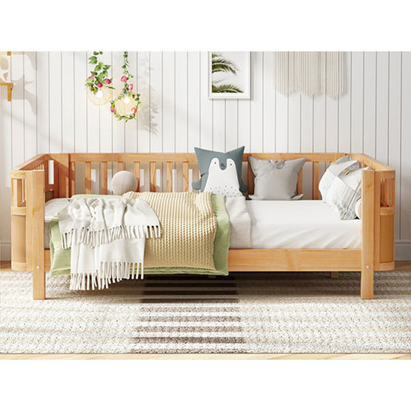 Wood Platform Bed For Kids, Wood Low Profile Full Bed With Rails