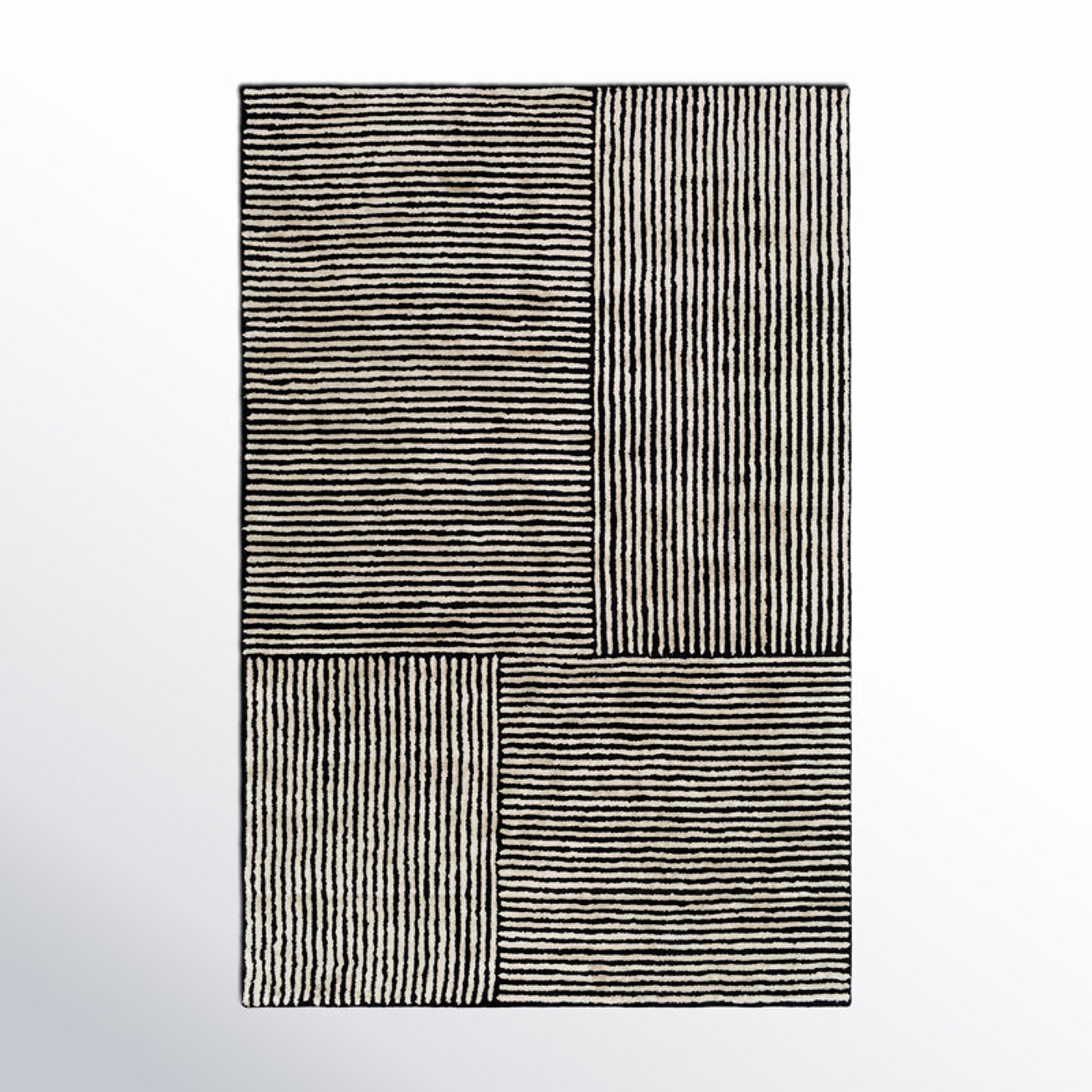 Balos Hand-Tufted Black Ivory Geometric Rug 5x8 Modern