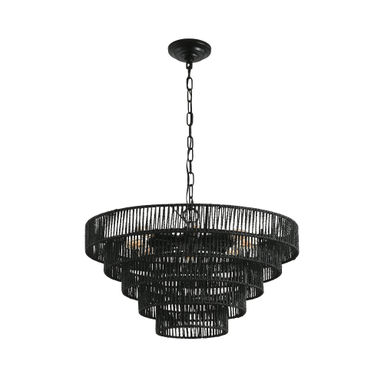 Jonas 5-Tier Woven Rope Pendant Chandelier with Adjustable Height (Bulb Not Included)