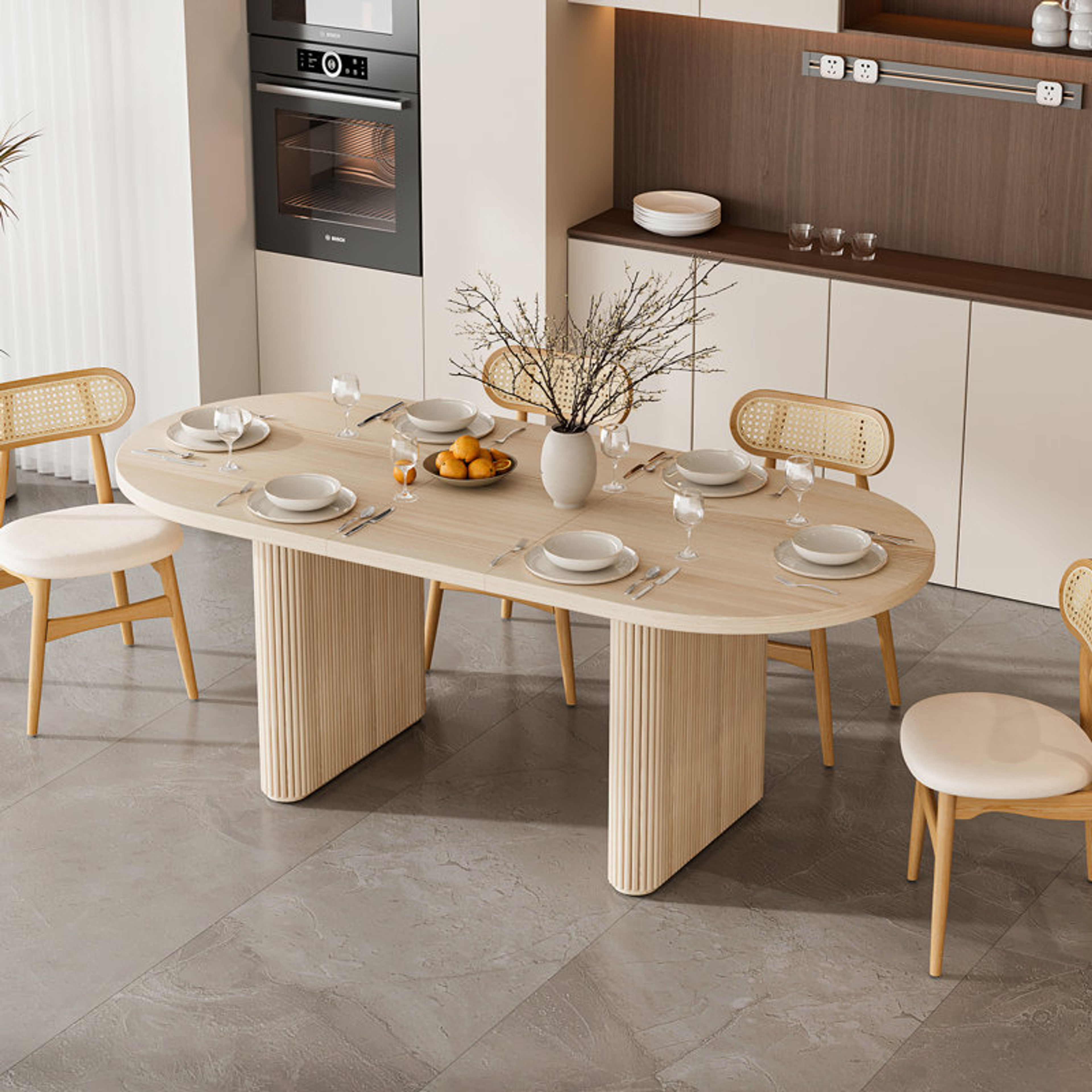 Kristalee Oval Extendable Dining Table for 6-8 | White Wood
