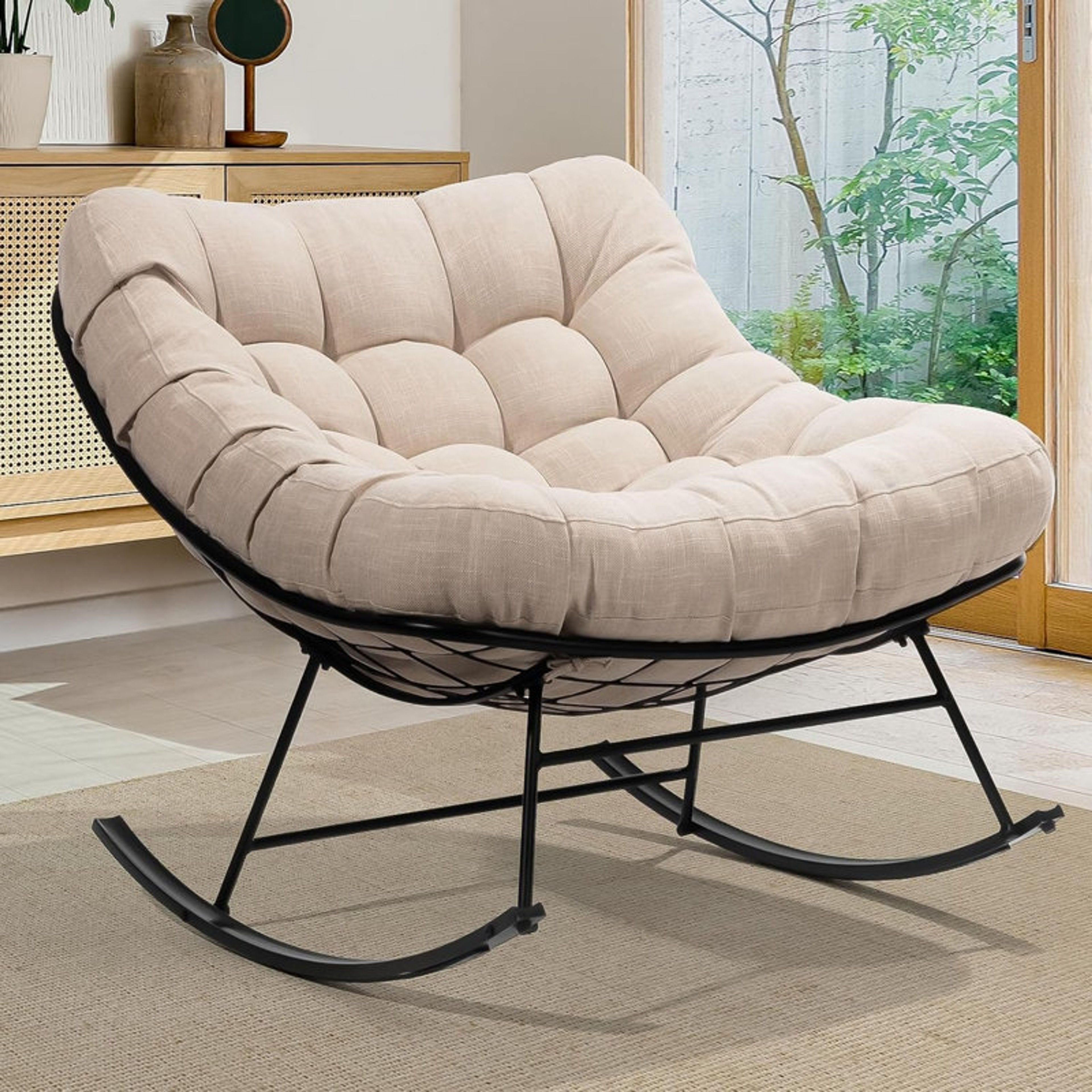 Black Matte Carlynne Moon Outdoor Rocking Chair with Cushion