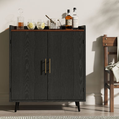 George Oliver 31.5''×19'' Mid-Century Style Home Bar Cabinet With Doors, Indoor Mini Bar With Storage For Living Room & Office, Wooden Bar Stand With Wine Rack, Buffet Cabinet For Kitchen & Dining Room & Reviews | Wayfair
