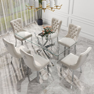 7-Piece Rectangle Glass Dining Table Set