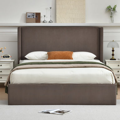 Latitude Run® Wauseon Luxury Hydraulic Lift Up Storage Corduroy Upholstered Platform Bed,Modern Wingback Design,No Box Spring Needed, Noise-Free & Reviews | Wayfair