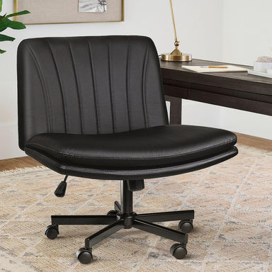 Ebern Designs Armless Office Desk Chair with Wheels,Cross Legged,Middle back Chairs for Home Office