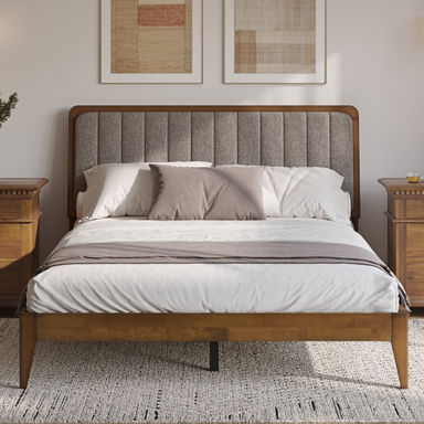 Wade Logan® Bethelmie Solid Wood Upholstered Headboard Bed Frame & Reviews | Wayfair