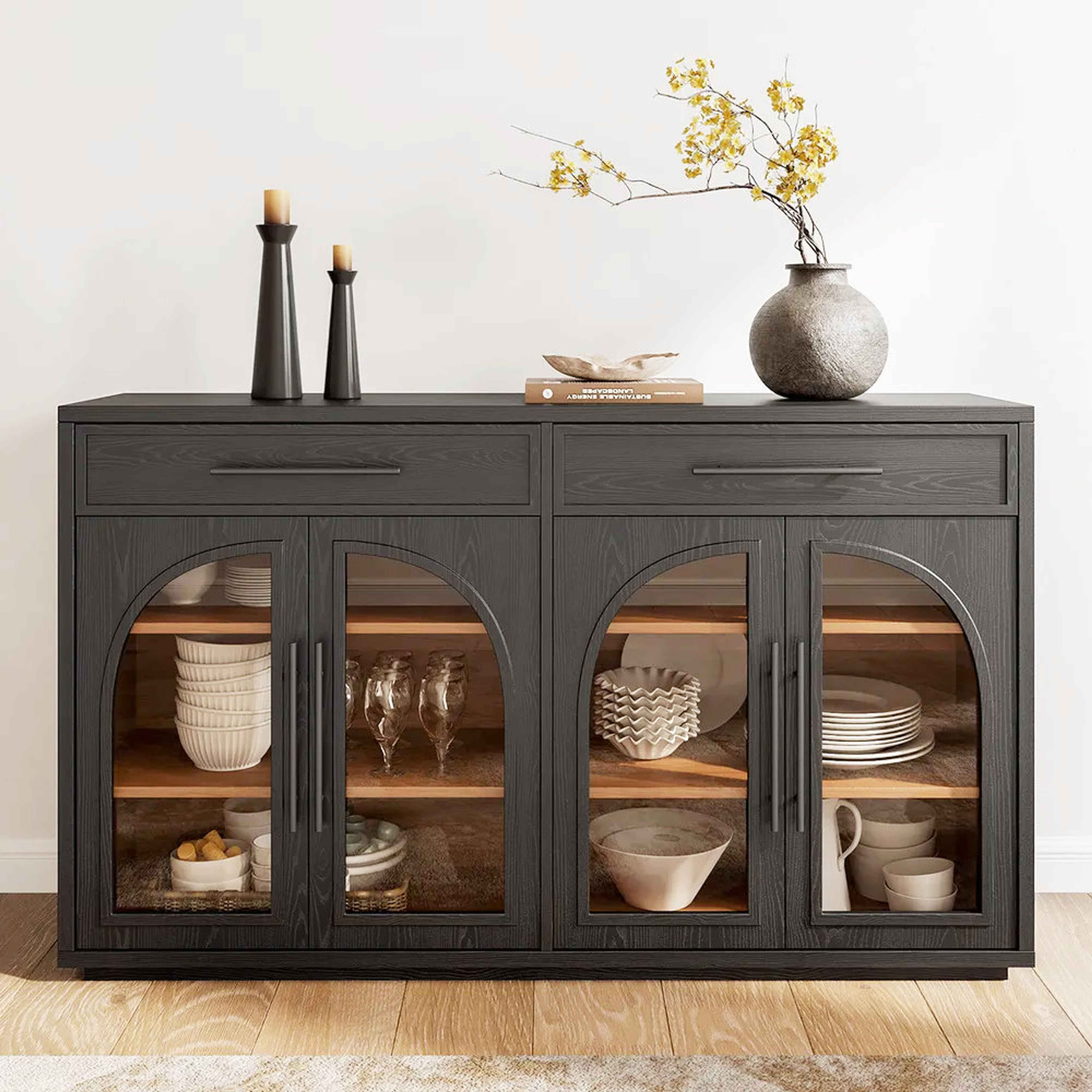 Black Pine Solid Wood TV Console Sideboard Cabinet Winston Porter