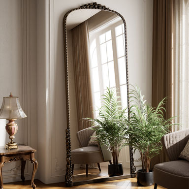 Latitude Run® Vintage Full Length Mirror Arched Standing Floor Mirror Full Body Mirror With PU Frame & Reviews | Wayfair