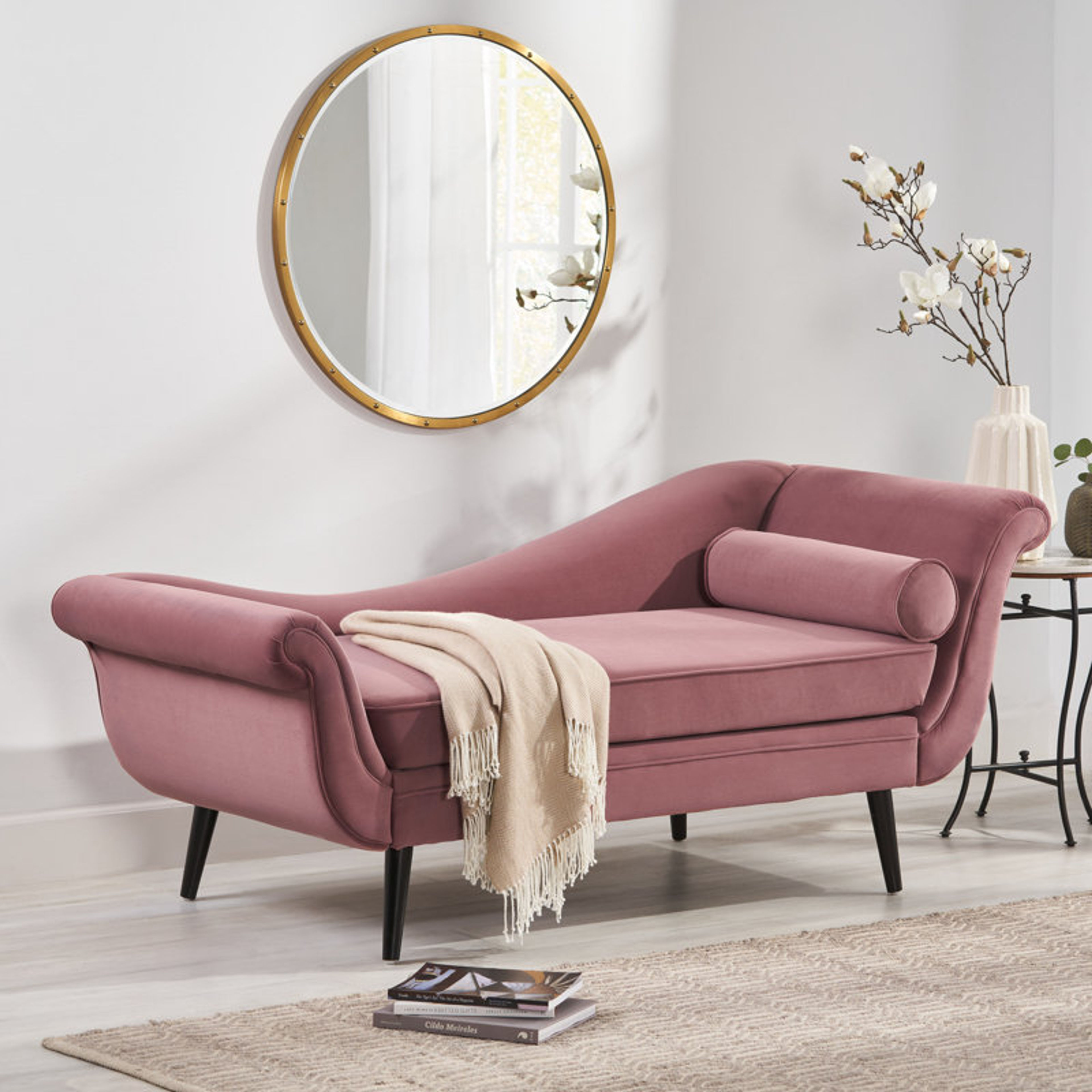 Elegant Dusty Pink Roiled Arms Chaise Lounge by Lark Manor