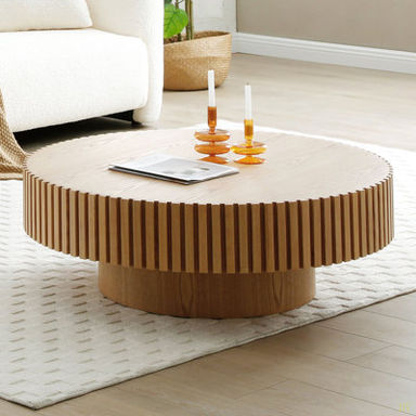 Orren Ellis 35.43'' Round Wood Coffee Table For Living Room, Modern Handcraft Drum Coffee Table, Circle Wooden Coffee Table For Small Space Apartment - Wayfair Canada