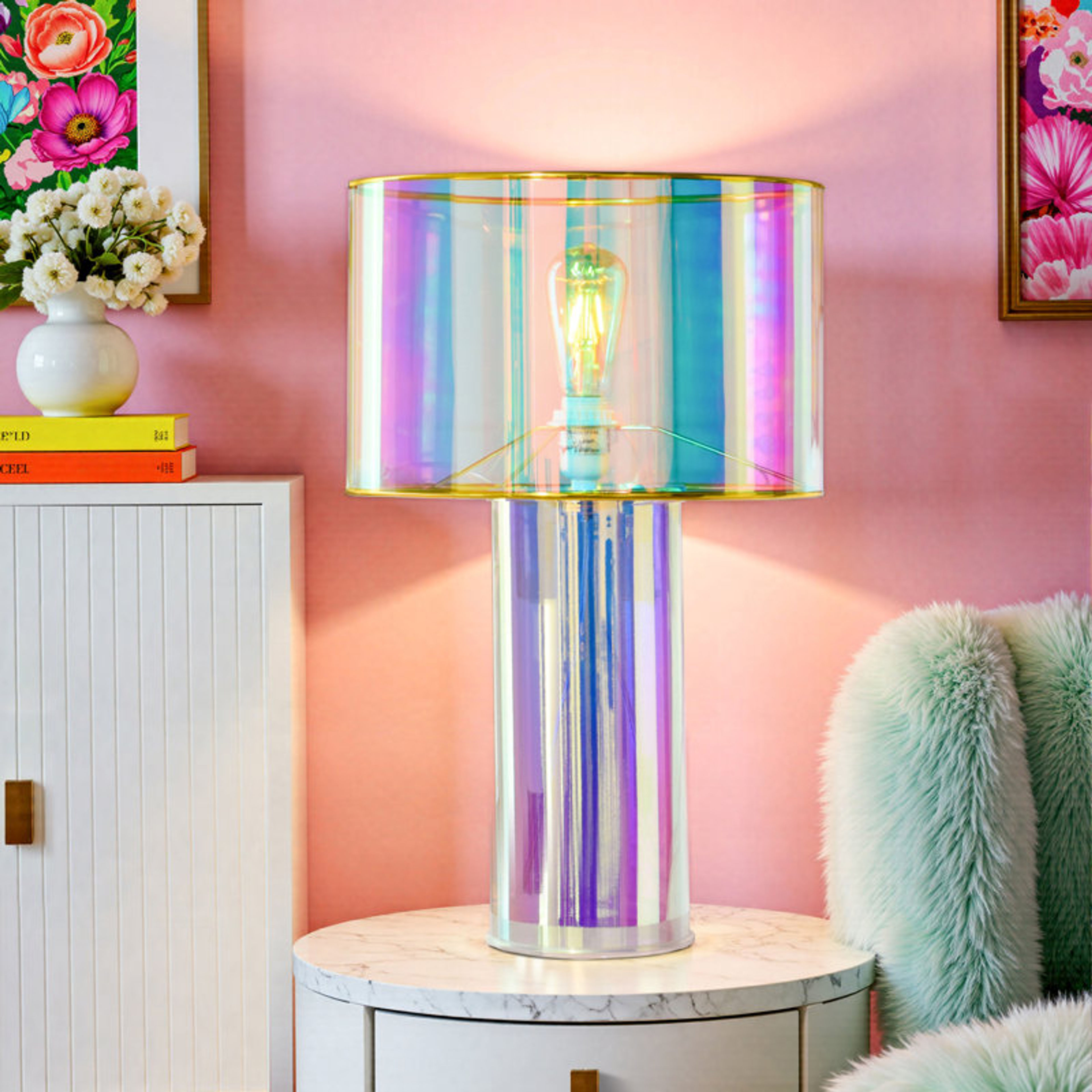 Margot Iridescent Pink Glass Table Lamp with Pearlescent Shade