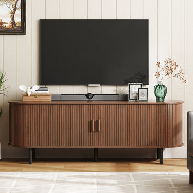 Tv Stand With Storage And Shelves Designed To Fit 55’’ - 80’’ Tvs. Wood Entertainment Center For Living Room And Bedroom, Media Console And Modern Tv Console Table