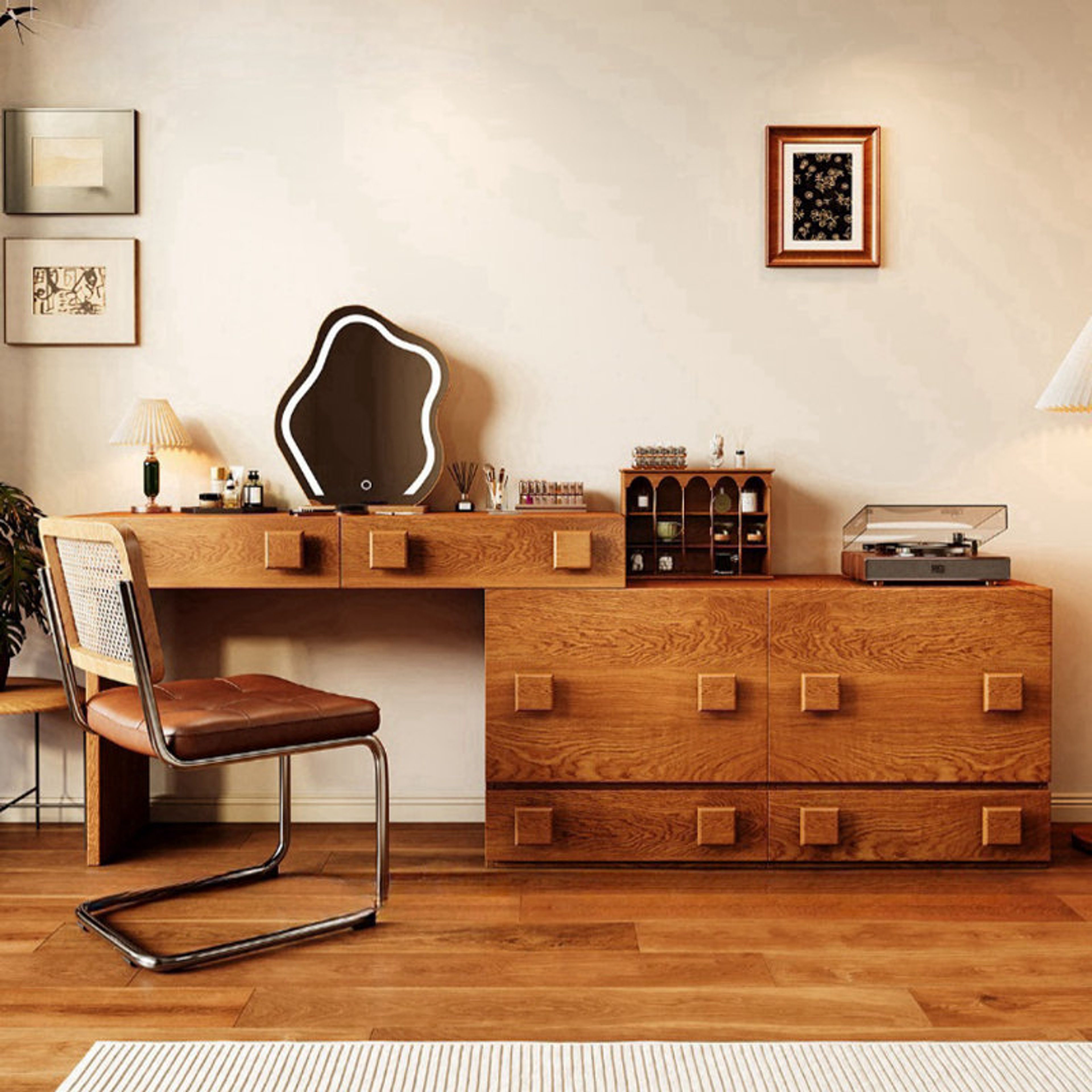 Avraham Telescopic American Vanity Table with Storage Cabinets