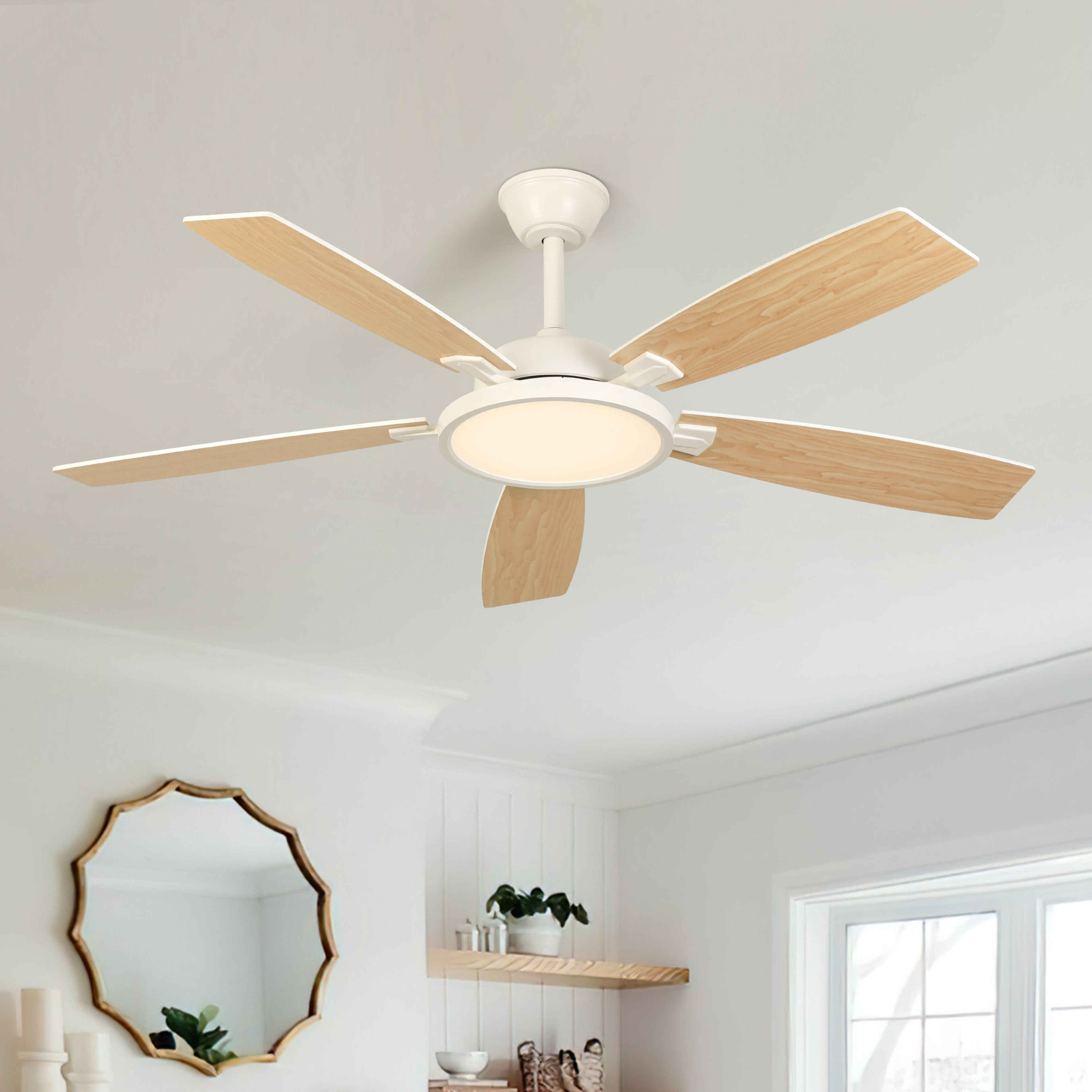 Karlena 52" Modern Farmhouse Dimmable LED Ceiling Fan with Remote