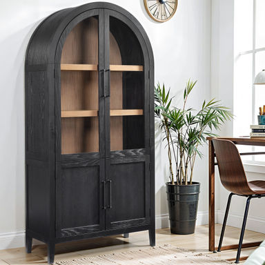 Camilla 78.7” Tall Mid Century Arched Display Cabinet, Rounded Bookshelf, Open Shelf Storage Cabinet For Dining Room