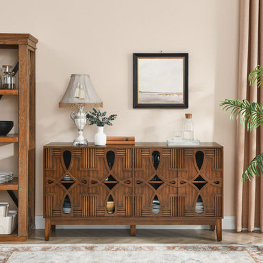 60.5" Mid Century Modern Sideboard Buffet Cabinet With Storage, TV Media Console Table, Storage Cabinet With 4 Doors & Adjustable Shelves For Kitchen