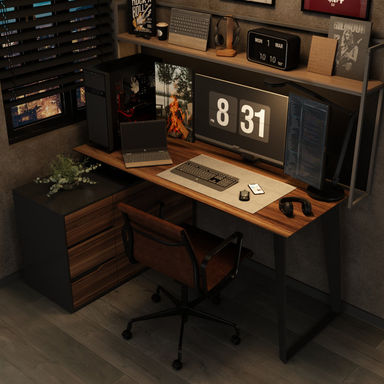 54.3 '' W L-Shaped Computer Desk With 40 '' W Little Bookcase