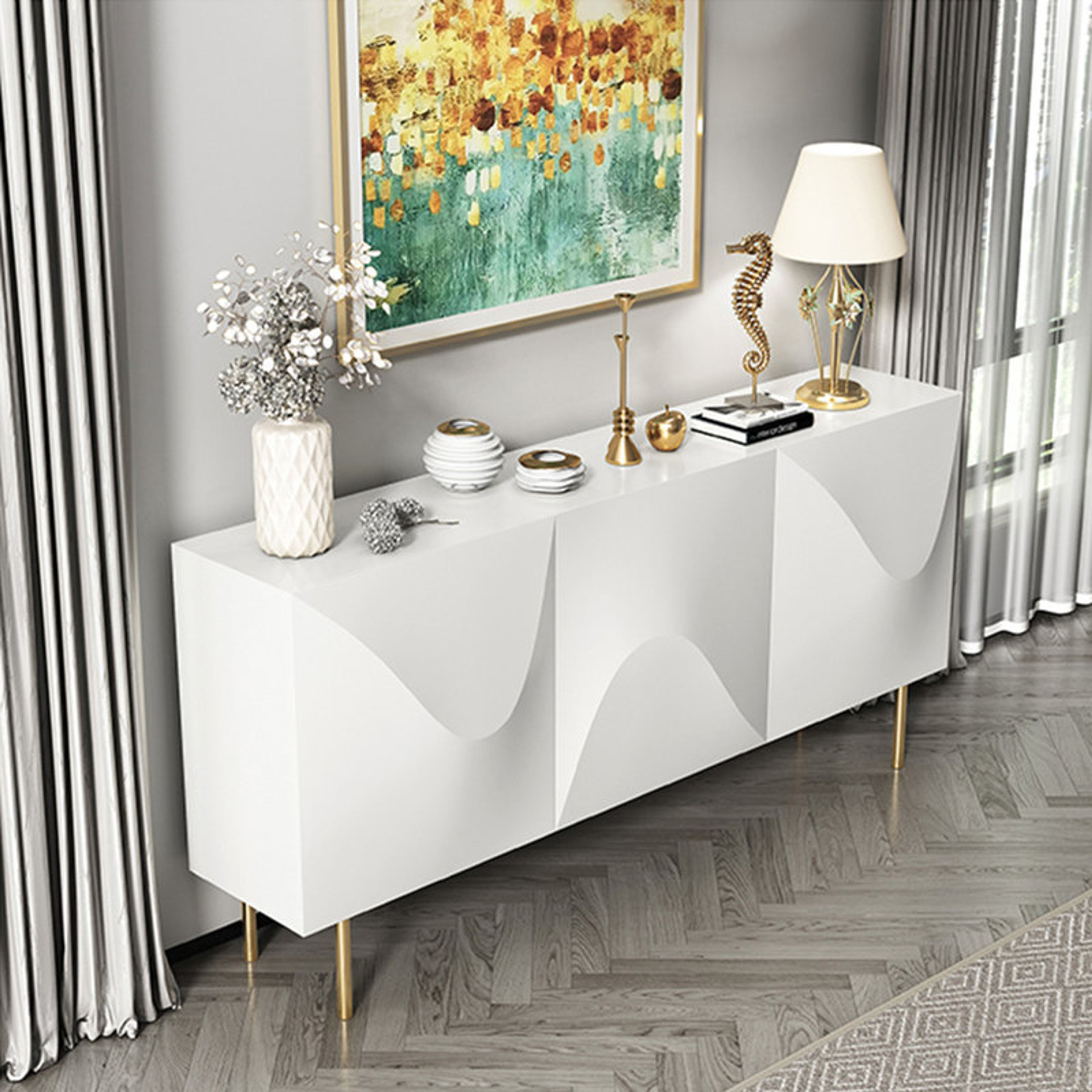 Modern Minimalist 3-Door Sideboard Cabinet in White