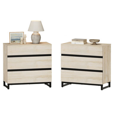 Aadam  2 Pack Nightstand With 3 Drawers For Bedroom, Modern Bedside Table With Square Iron Leg, Wood Rustic Side End Table For Living Room