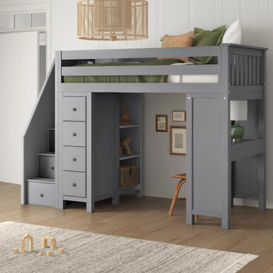 Identas Twin 8 Drawer Solid Wood Loft Bed with Bookcase by Sand & Stable™