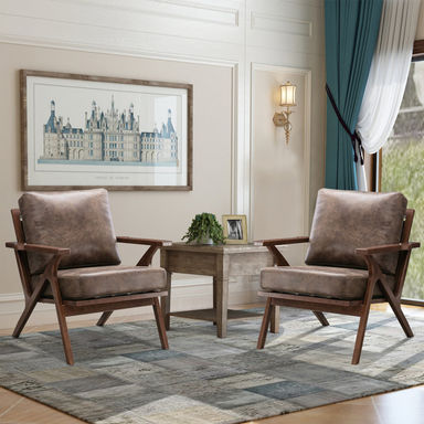 Joichiro 33" Wide Solid Wood Frame Upholstered Mid Century Modern Retro Armchair, Accent Chair