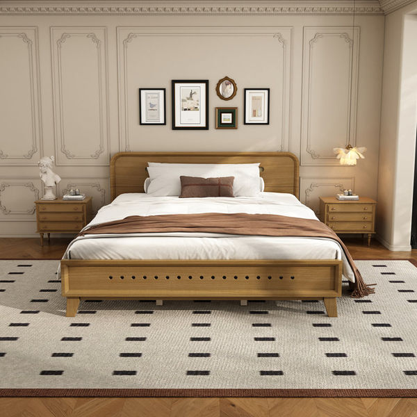 Pine Solid Wood Queen Size Bed, Solid And Stable, No Box Spring Needed