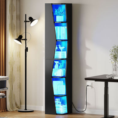 Wrought Studio™ Kulia 71'' H 6 Tier Corner Bookcase Display Shelf with LED Light & Reviews | Wayfair