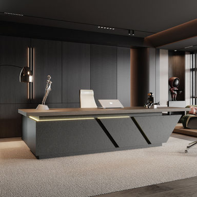 Orren Ellis Adjustable Executive Desk - Luxury L Shaped Desk with Drawers, Large Table with File Cabinets, Executive Office Desks with LED Light Strip Home Office Desk for Professionals | Wayfair