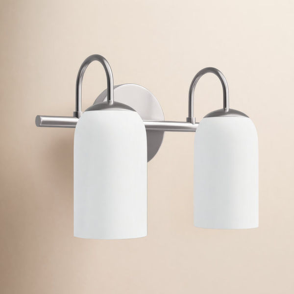 Raisa 14.5 In. 2 Light Brushed Nickel Vanity With White Glass Shade