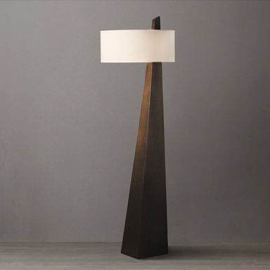 Obelisk Floor Lamp - 63", Chestnut Wood, White Cotton-Linen Shade