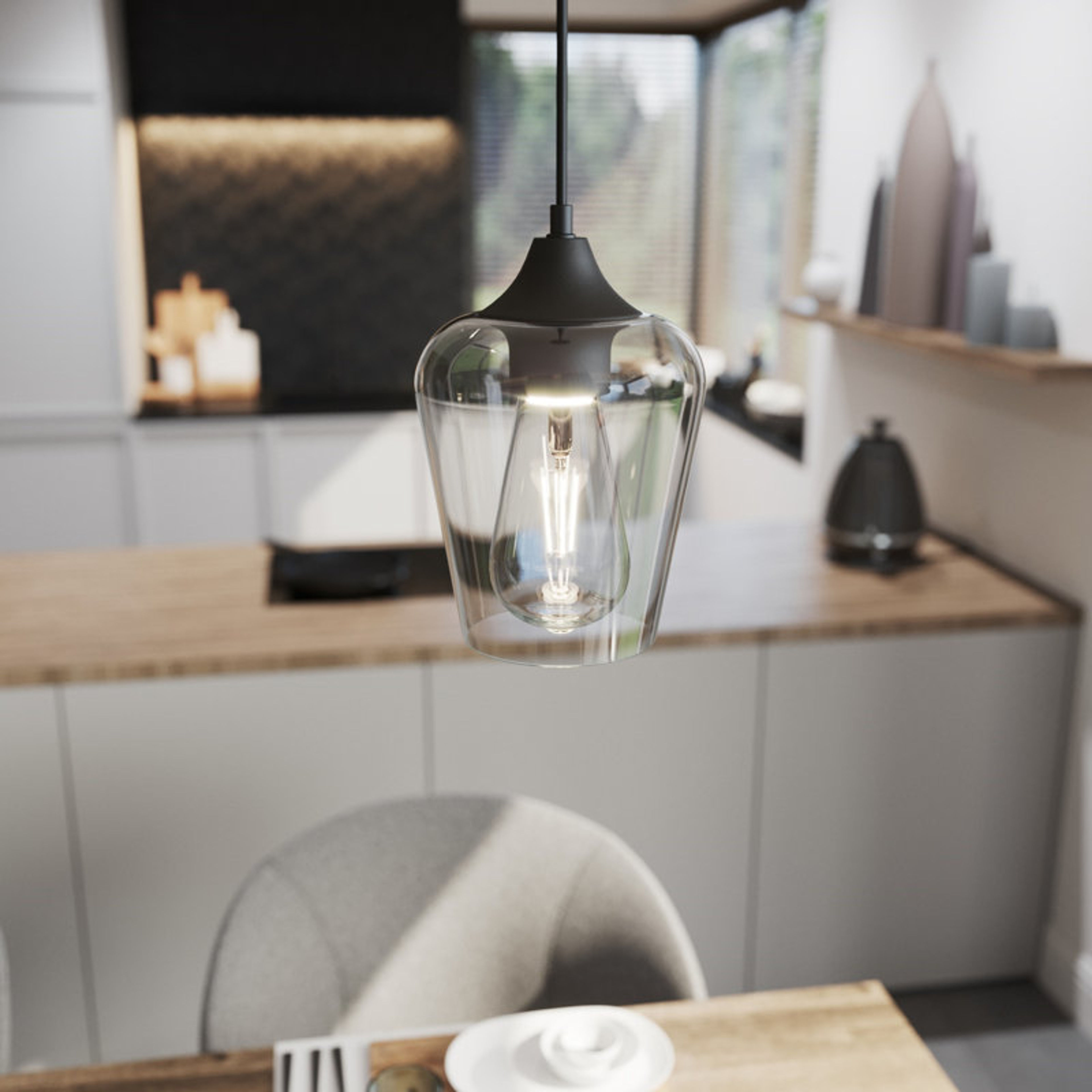 Pennell 1-Light Industrial Glass Bell Pendant Light