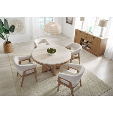 Arelle Round Stone Top Solid Wood Base Dining Table