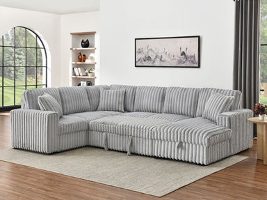 Shonita 122'' Square Arms Sectionl Sleeper Sofa U Shape Sectional Sofa with Pull Out Couch and Storage Chaise&USB Ports