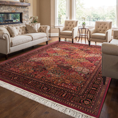 Doughman Oriental Floral Antique Red Fringed Wool Area Rug