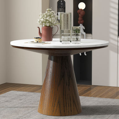 Ivy Bronx Ignotas Round 46.52'',Dining table,Kitchen table,Pedestal dining table with wood frame & Reviews | Wayfair